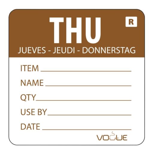 Vogue-Removable-Day-of-the-Week-Label-Thursday-Brown---500-per-Roll-DL069